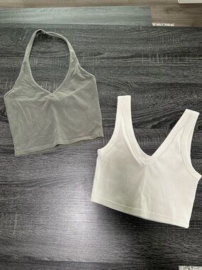 Set of Two Crop Tops - Sage Green & Cream